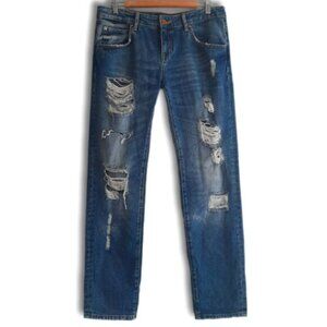 ZARA Basic Heritage Denim Distressed Medium Wash Jeans Sz 10 Flawed